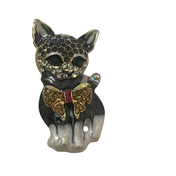 Gold Tone Jeweled Cat Brooches Set of 2 - Picture 2 of 4